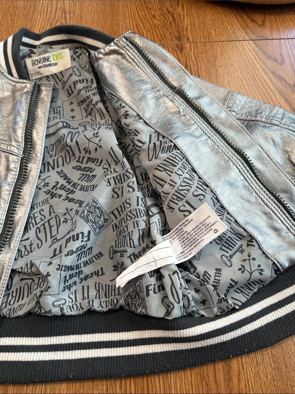 OshKosh B'gosh Metallic Silver Bomber Jacket with Black & White Trim